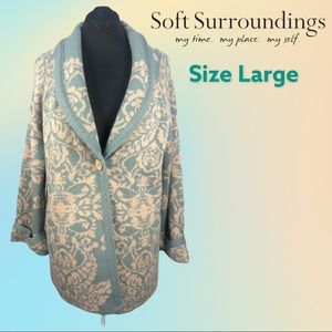 Cream/Sage Green Soft Surroundings Damask Cardigan size LG